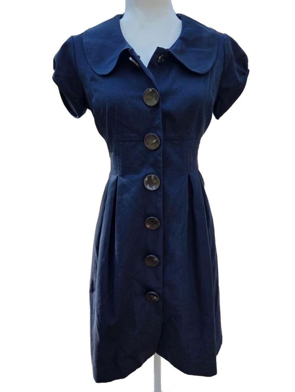 Signature By Robbie Bee Navy Blue Peter Pan Collar Fit and Flare Dress 10P